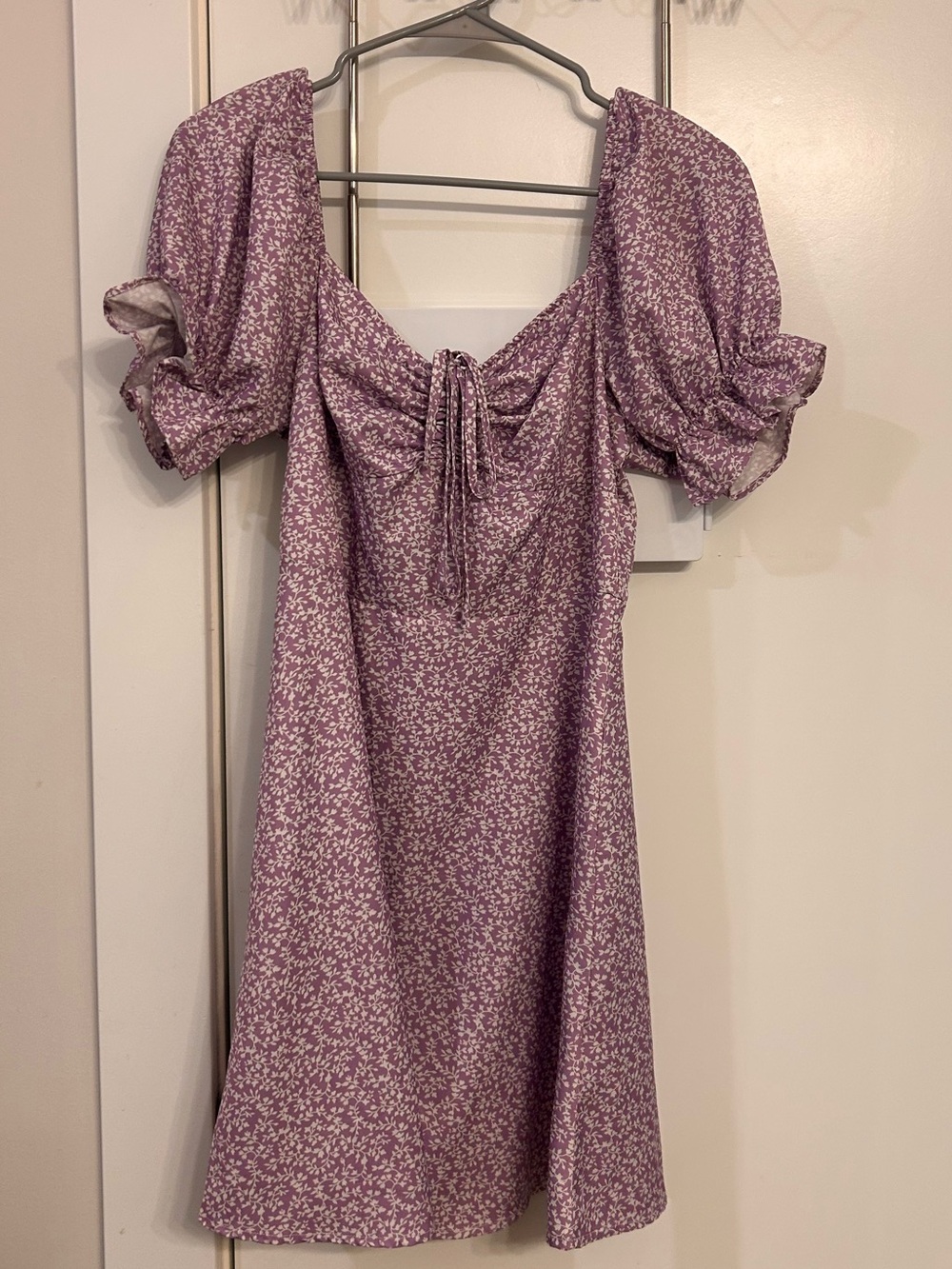 SHEIN Lavender Floral Puff-Sleeve Mini Dress